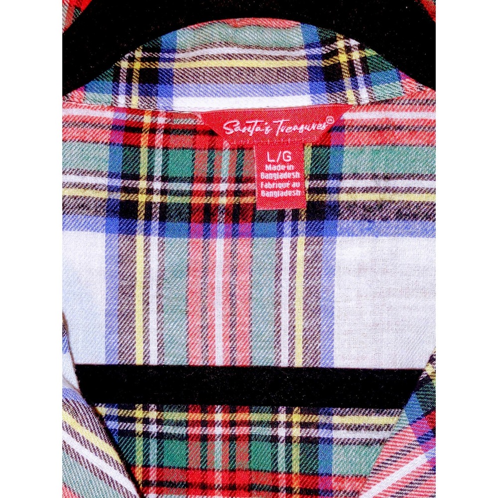 100% Cotton Womens Tratan Plaid Pajama Top Red Green Blue White Holiday - Size L - Picture 4 of 7